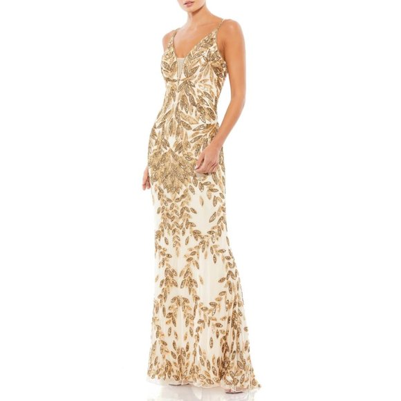 NWT Mac Duggal Embellished Leaf Beaded Beaded Evening Gown Style #5107 Size 4 - Picture 1 of 10